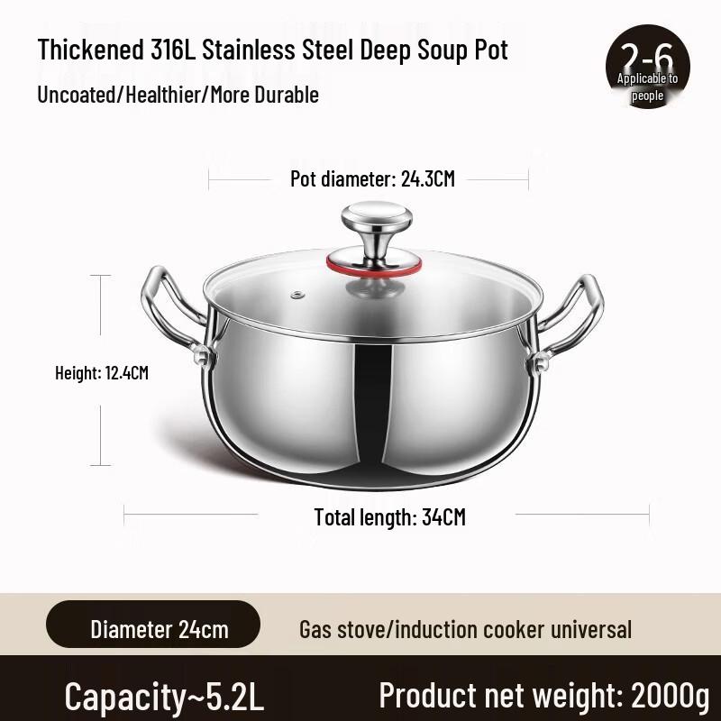 Супница из нержавеющей стали 316L Zhishi с пароваркой