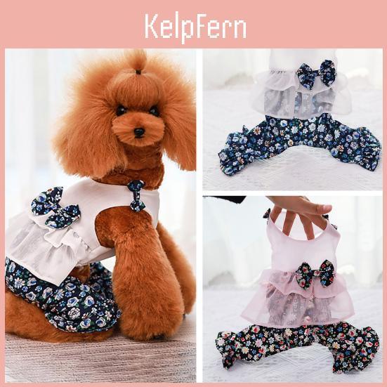 Neck Jumpsuit Round Dog Floral Printed Ruffles Hem Bowknot Romper Pet Dog Pet Supplies
