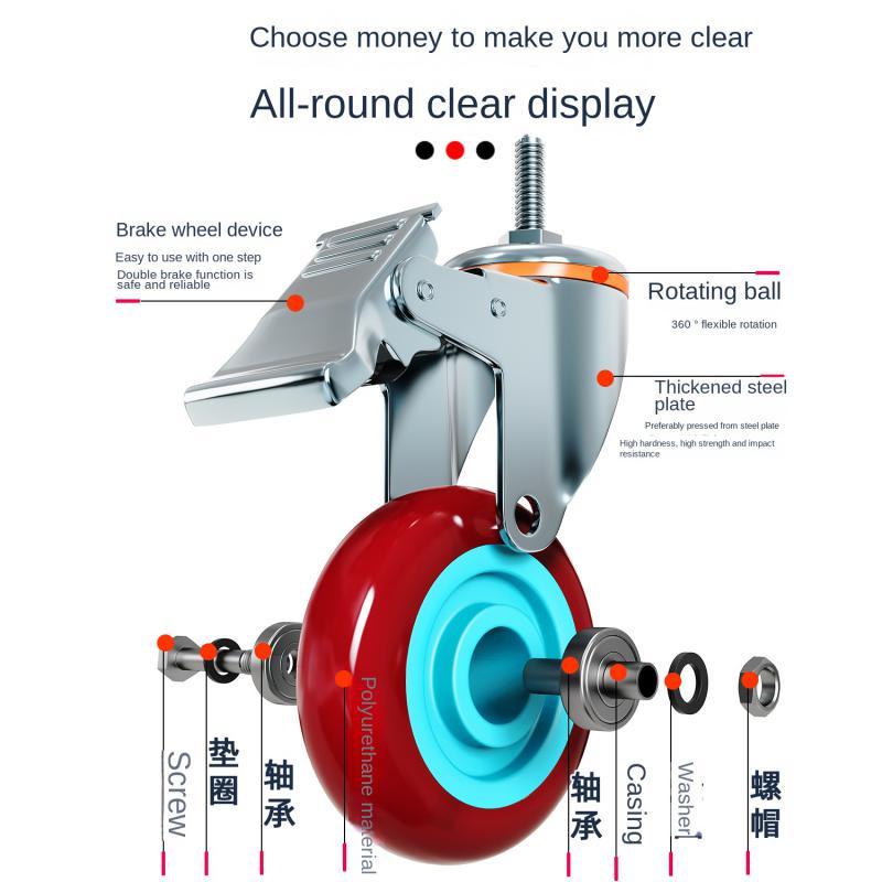 1Pcs-3 inch (M10/12/16*30/60mm) Polyurethane Swivel Casters with Dual Bearings, Threaded Stem, Heavy-Duty & Locking Wheels