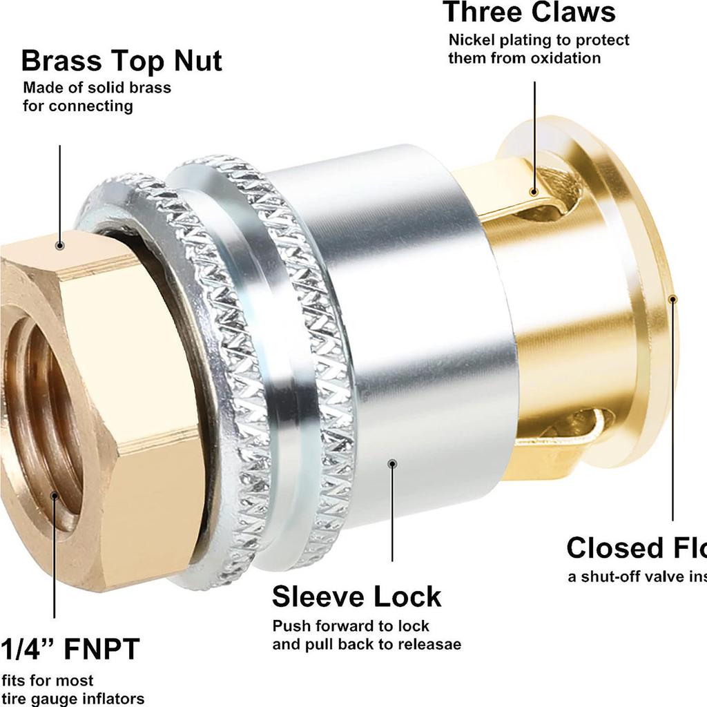 Латунный самоблокирующийся патрон для накачки шин с клипсой Простой в использовании, разработан для герметичности и легкого управления