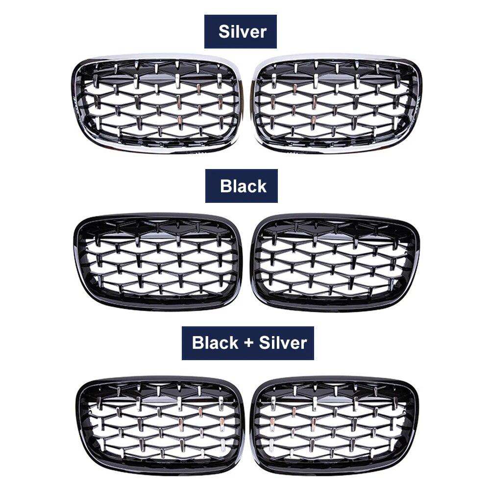 One Pair Diamond Kidney Grille Racing Grill For BMW X5 X6 E70 E71 2008-2013 Front Grills Car Styling Meteor Style Replacement