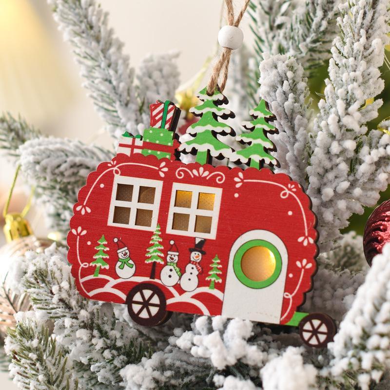 Christmas Tree Led Lighting Pendant Star Ornaments Hanging Pendants Party Xmas Wooden For Round/star With Lights Santa Decoratio