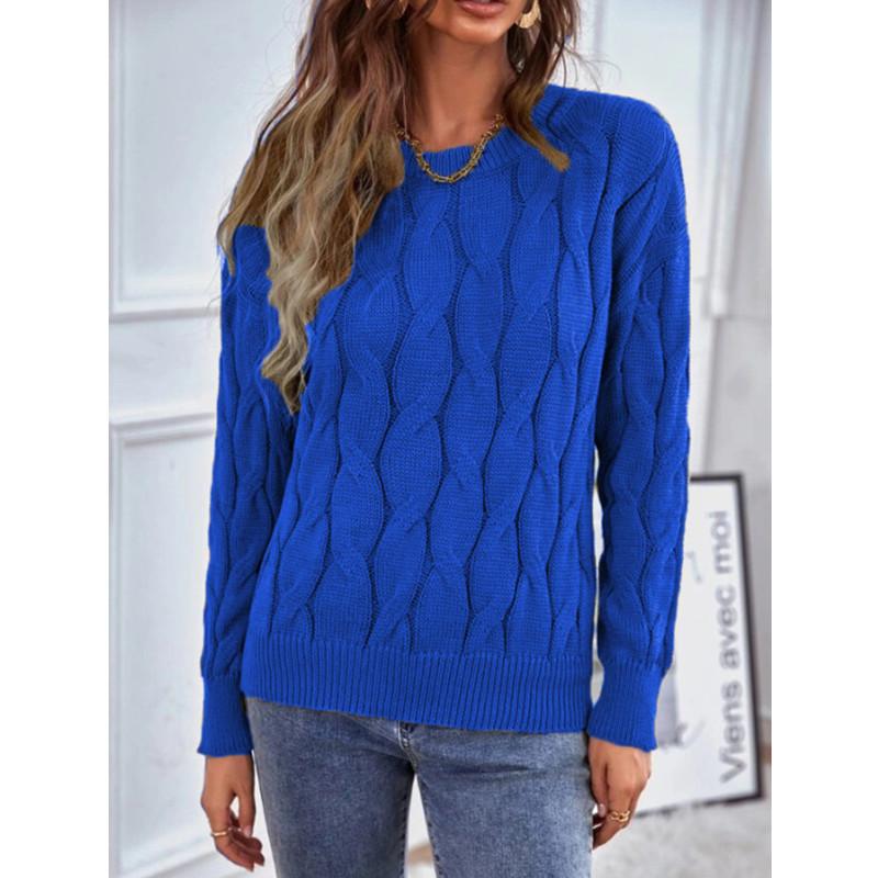 Womens Knitwear Cable Knit Sweater Autumn Round Neck Long Sleeve Pullover Tops Ladies Winter Casual Loose Jumper