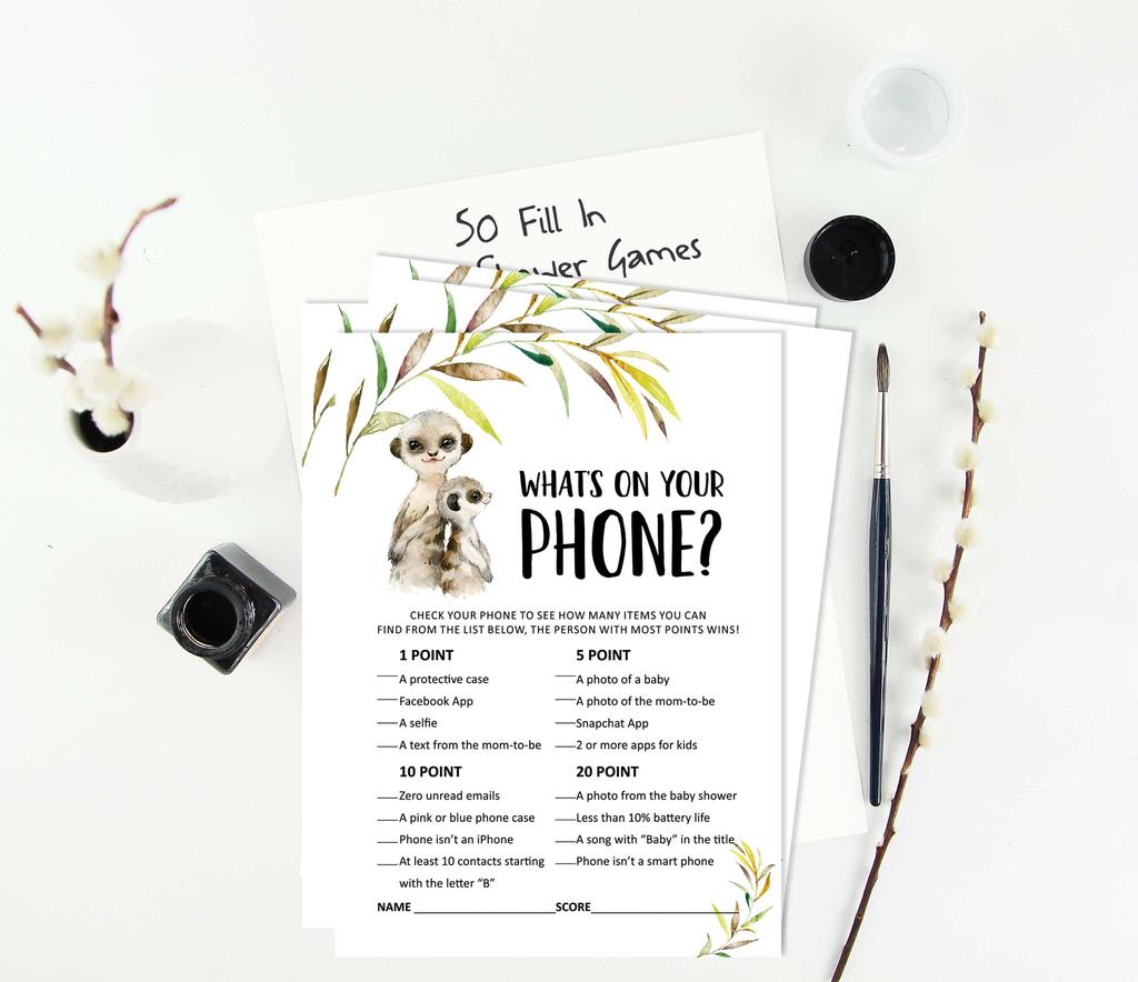 Inkdotpot Игровой набор Baby Shower из 50 игр BabyA AlphabetA ABCA Игра Meerkat Baby Gender Neutral Party