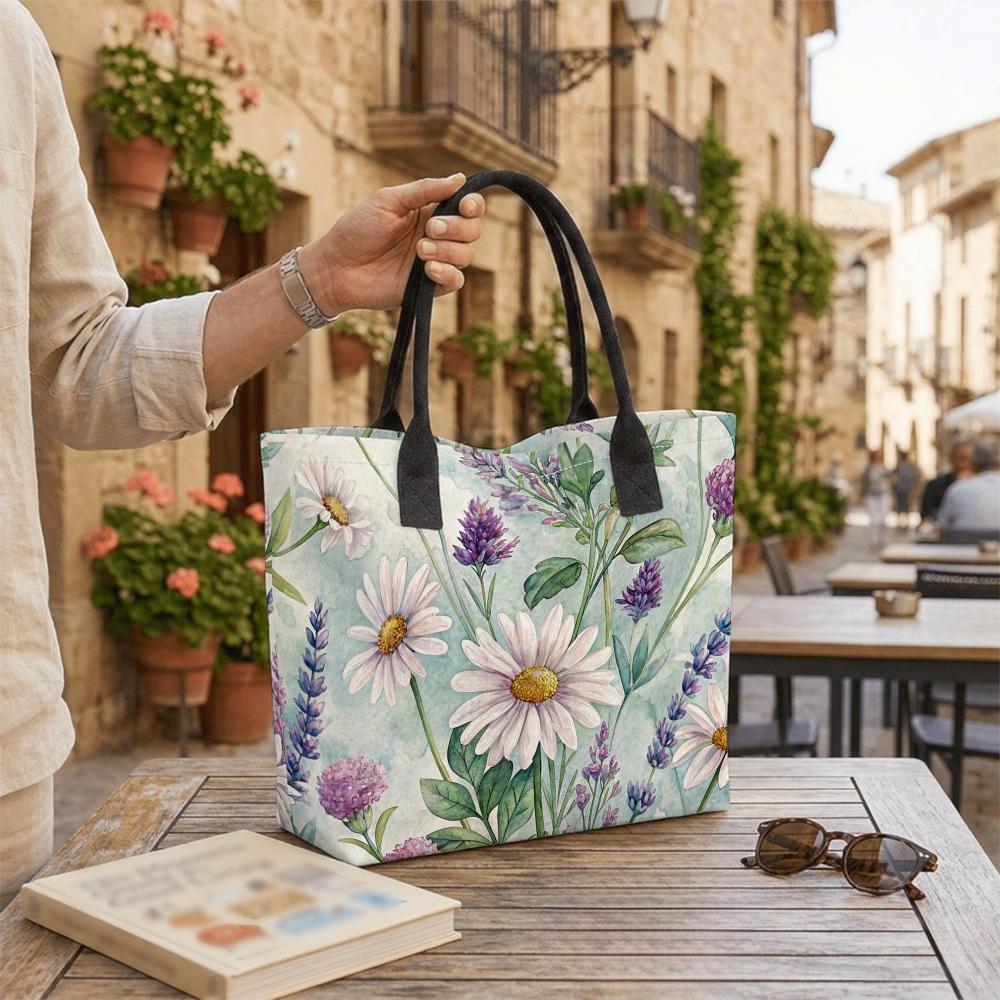 Floral Canvas Tote Bag for Women Casual Large Capacity Handbag for Daily Shopping Travel Shoulder Bag