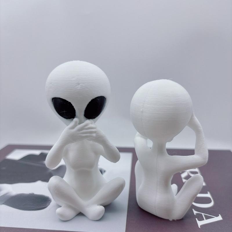 3D-печатные инопланетные украшения, Не слушай, не смотри, не говори, Причудливые статуэтки инопланетян, Фантастические украшения для космической комнаты