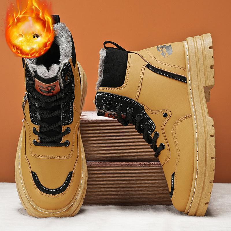 Зимние мужские ботинки, теплые плюшевые уличные хлопковые туфли, черные, размер 48, водонепроницаемые, на шнуровке, противоскользящие, модные, устойчивые к холоду мужские туфли