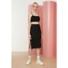 Black Slit Detailed Fitted High Waist Ribbed Stretch Midi Knitted Skirt Twoss22et0250