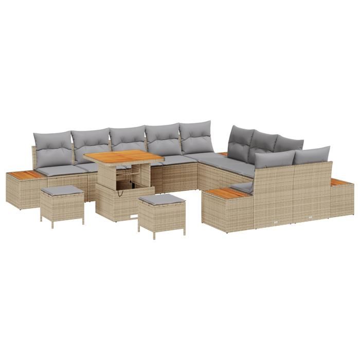 VidaXL 13-Piece Garden Sofa Set Beige Poly Rattan, Garden Lounge Set, Modern Rectangular Sofa, 3362972