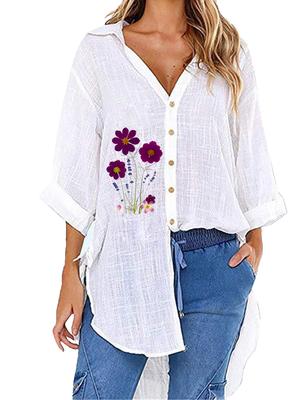 Женская повседневная блузка с V-образным вырезом и принтом, весенне-летняя мода, топ с рукавом до локтя, женская свободная футболка