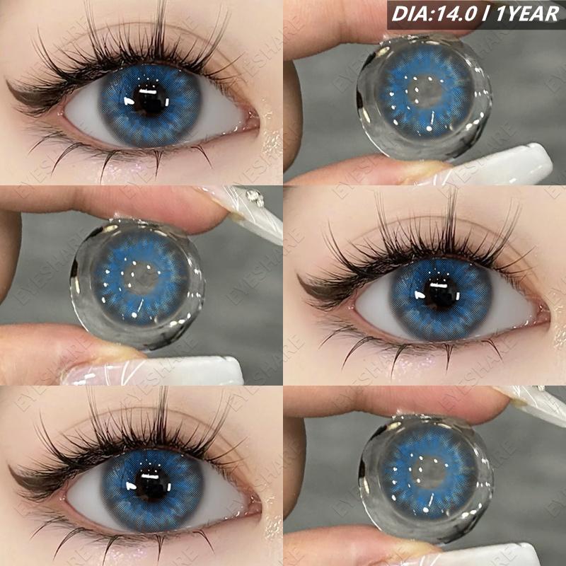 Eyeshare Various Styles of Colored Contact Lenses, Sweet and Cute Pink Contact Lenses, Gentle and Smart Blue and Gray Lenses, 2 Pieces/Pair Per Year