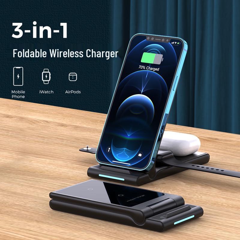 Складное 3-в-1 беспроводное зарядное устройство Cross 15 Вт для телефонов Apple и Huawei