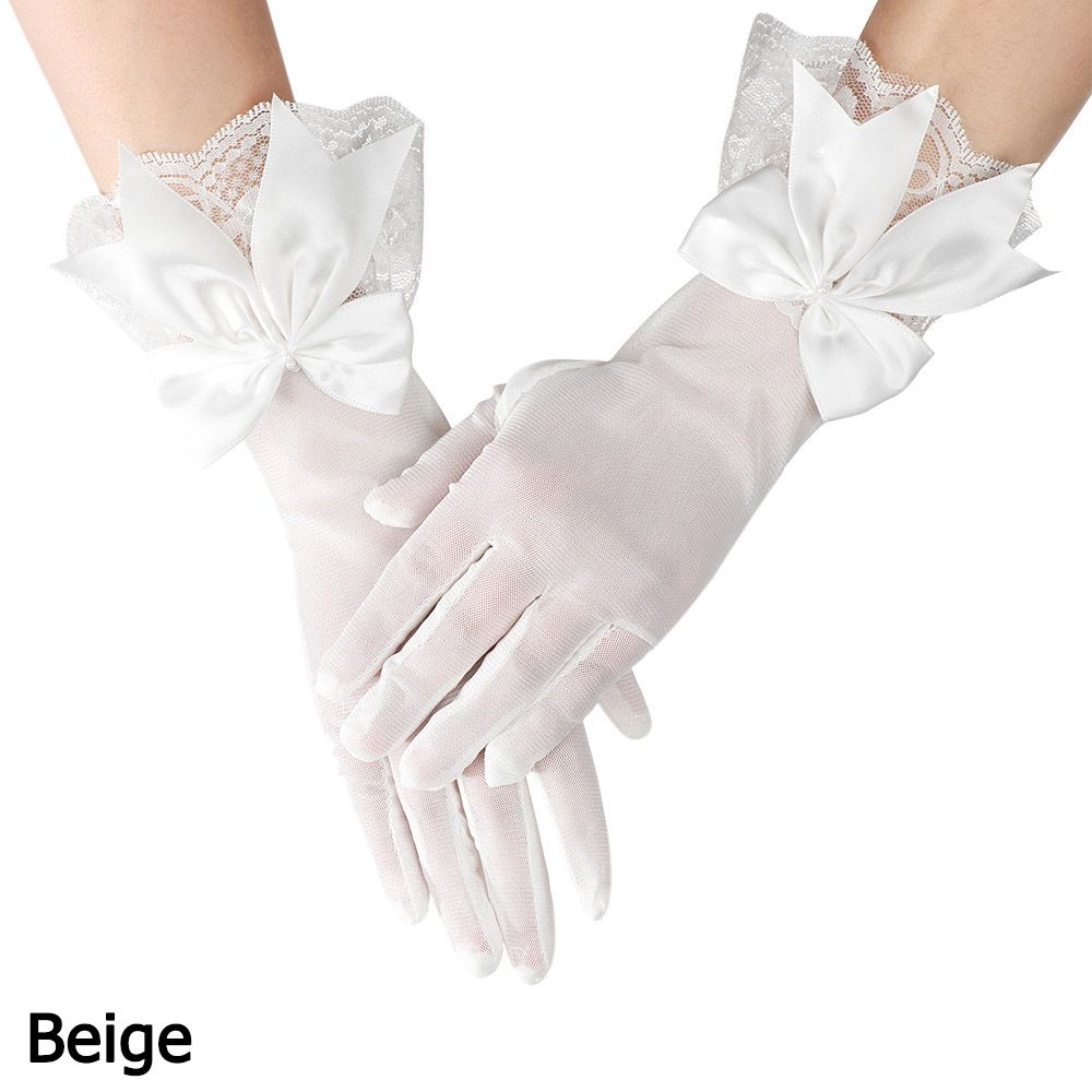 Women Chiffon Sunscreen Driving Gloves Bow Lace Gloves Bride Mittens