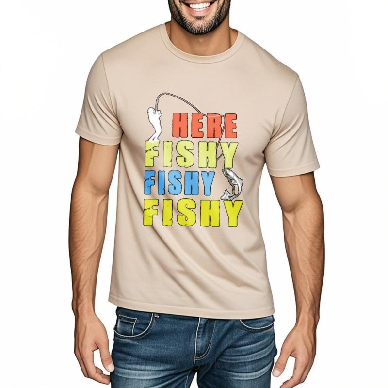 New Cotton Tshirt Unisex Brand Tshirt Soft Unisex Crew Neck Tshirt Graphic Here Fishy Fishy Fishy Everyday For Unisex Tee Shirt