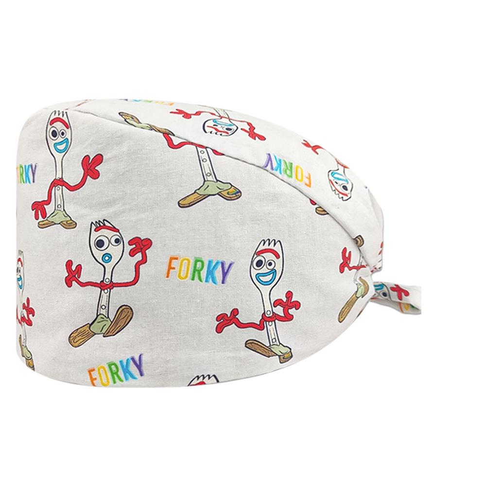 Unisex Cartoon Print Nurse Cap - Breathable, Sweat-Absorbent Surgical Cap for Pet Hospital and Medical Use.