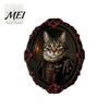Halloween Themed Decor Pet Photo Frame Decoration, with Adhesive Dot, Witch Hat Cat Dog Home Office Wall Wooden Decor, Retro Animal Ornament for