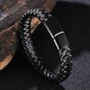 New Punk Men Jewelry Black White Braided Leather Bracelet Stainless Steel Magnetic Clasp Fashion Bangles Wrap Bracelet BB1083