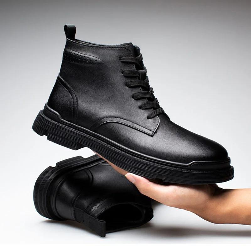 Genuine Leather Shoes Men Spring Autumn Early Winter Boots Fashion Brand Cow Leather Mens Ankle Boots Black Footwear Plus Size 45