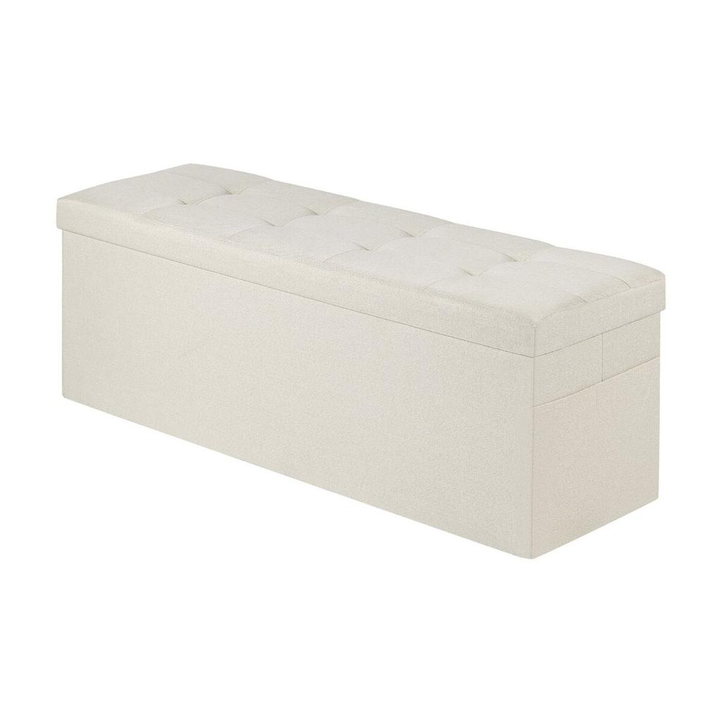Foldable Storage Ottoman Bench, End of Bed Bench with Side Bags, Folding Upholstered Storage Chest Supports 660 lbs, Linen Bed Ottoman with Large