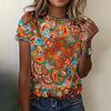 Casual Vintage Tribal Printed T-Shirt Summer Ladies O-neck Short Sleeve T-shirts Large Size Loose 2024 Women's T Shirt Clothing