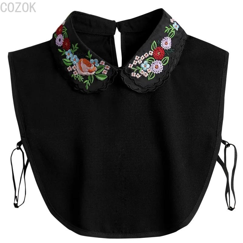 Fashion Women's Embroidery Shirt Fake Collar Removable Mujer Faux Cols White Sweater False Collar Lapel Shirt Blouse Detachable