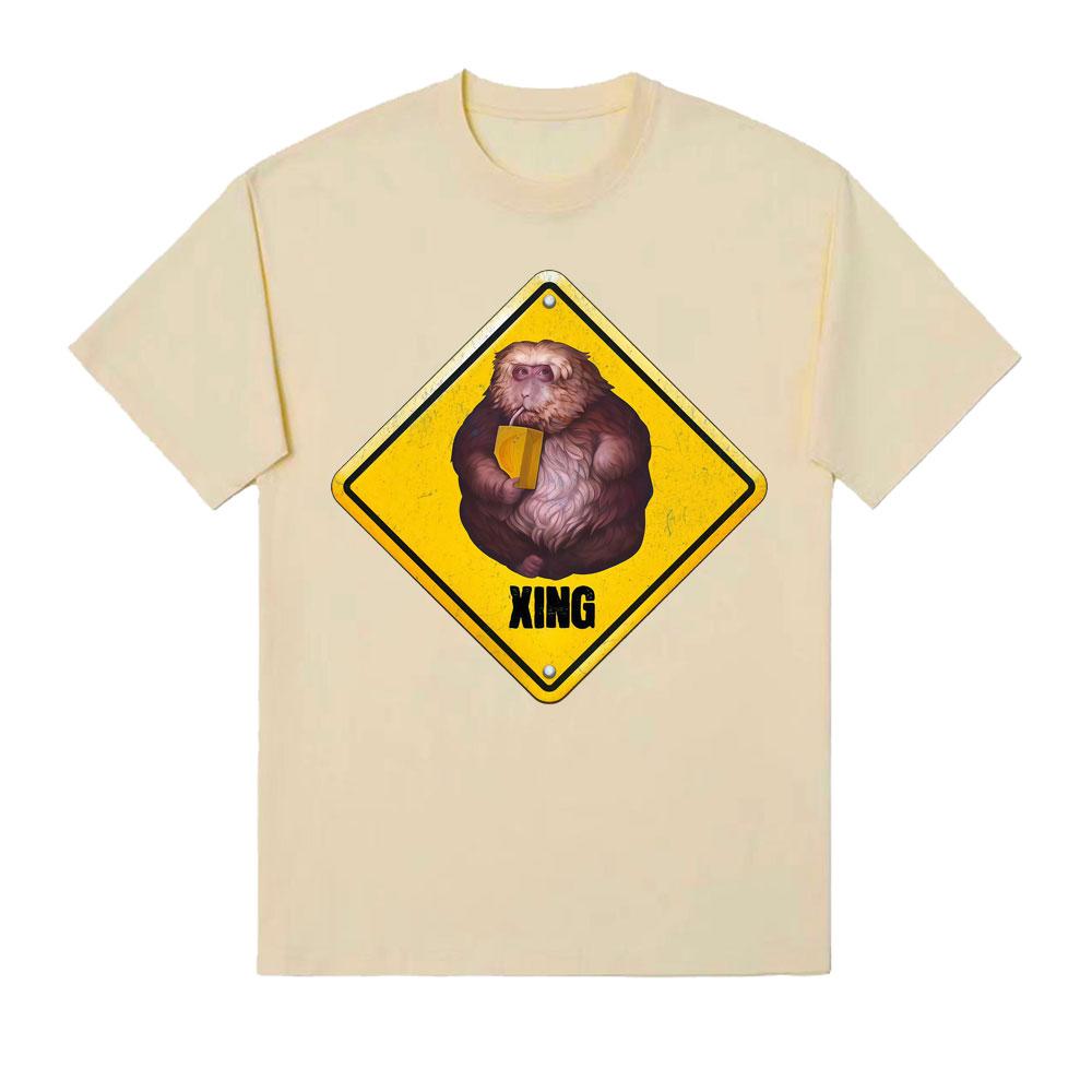 Funny Xing Xing Monkey Meme Graphic T Shirt Crossing Sign Viral Trend Tee Shirt Unisex Women Fashion Retro Oversized Cotton Tshirt