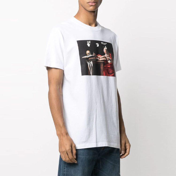 OFF WHITE Узкий крой Футболка с принтом Караваджо Святой Иероним Пишет OMAA027R21JER0040125