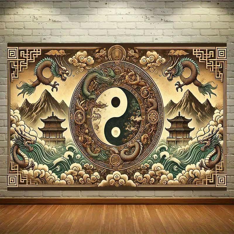 2D Traditional Yin Yang Dragon Backdrop for Studio Photoshoot