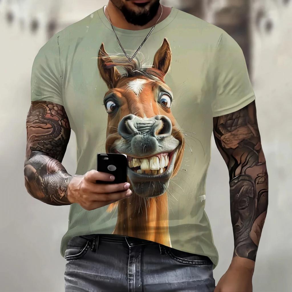 Funny 3D Donkey Print T Shirt For Men Street Trend Hip Hop Clothing Casual O-neck Short Sleeve T-Shirt Fashion Loose Summer Tops