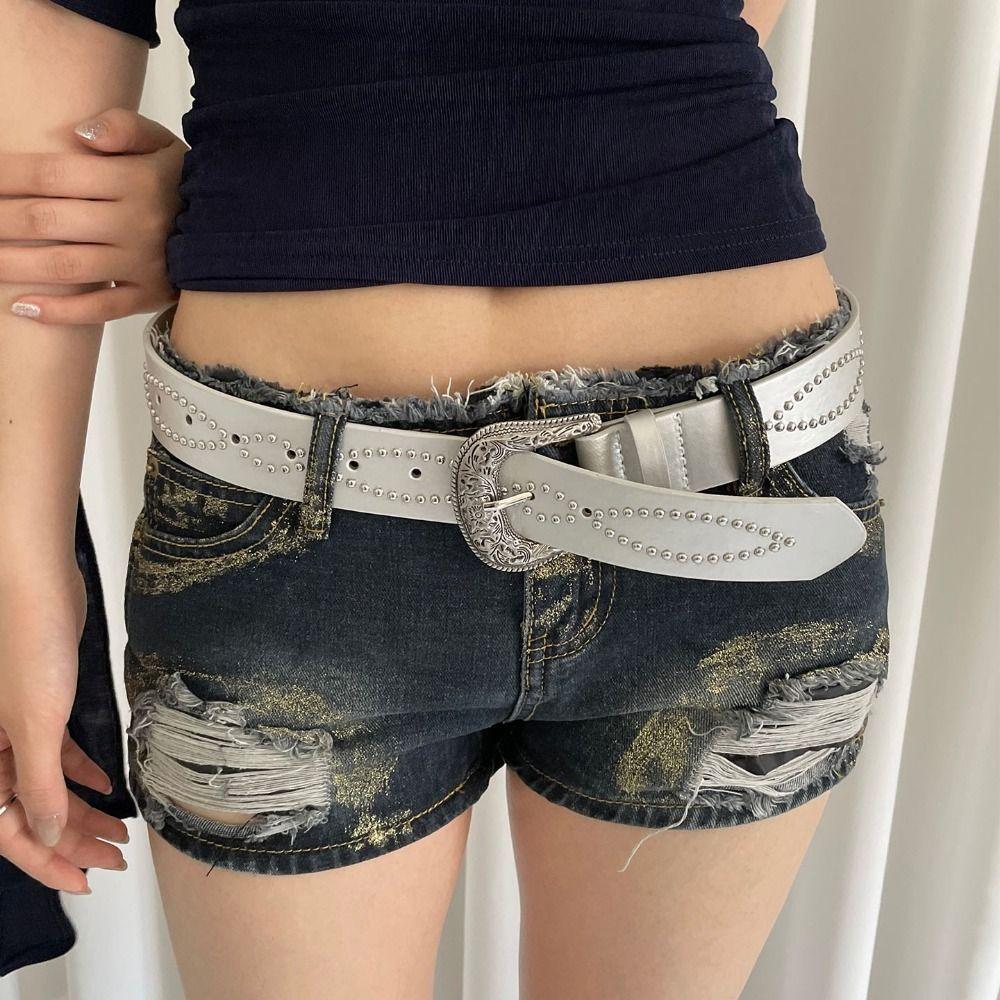 Ethnic Style Women's Belt PU Leather Dress Jeans Belt Fashion Rivet Waist Belt Daily