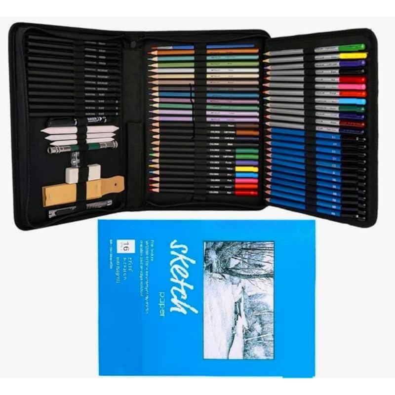 Corslet 72 Pcs Art Pencil Sketch Kit Drawing For Artists Kit Graphite Colored Charcoal Sketch Book Stumps Eraser Sketchi