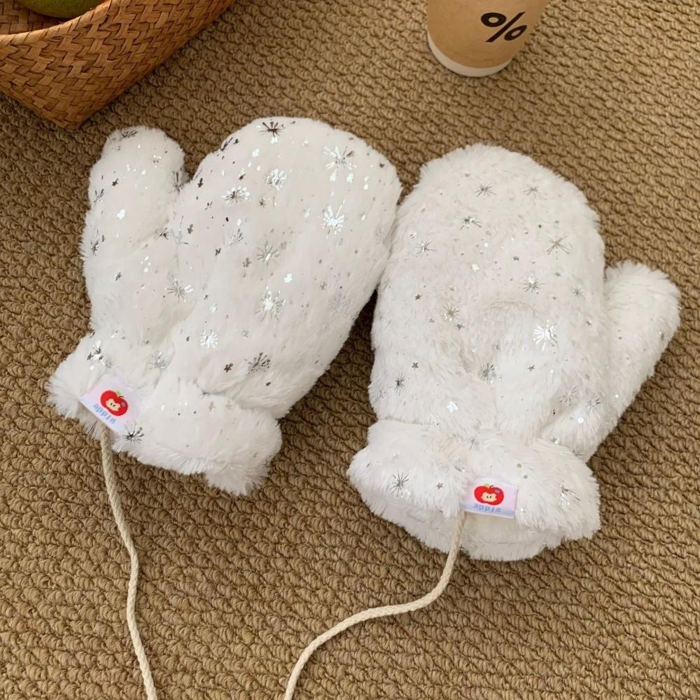 Polyester Plush Mitten Gloves Neck Lanyard Cold Proof Gloves Cozy Windproof Winter Gloves Girls