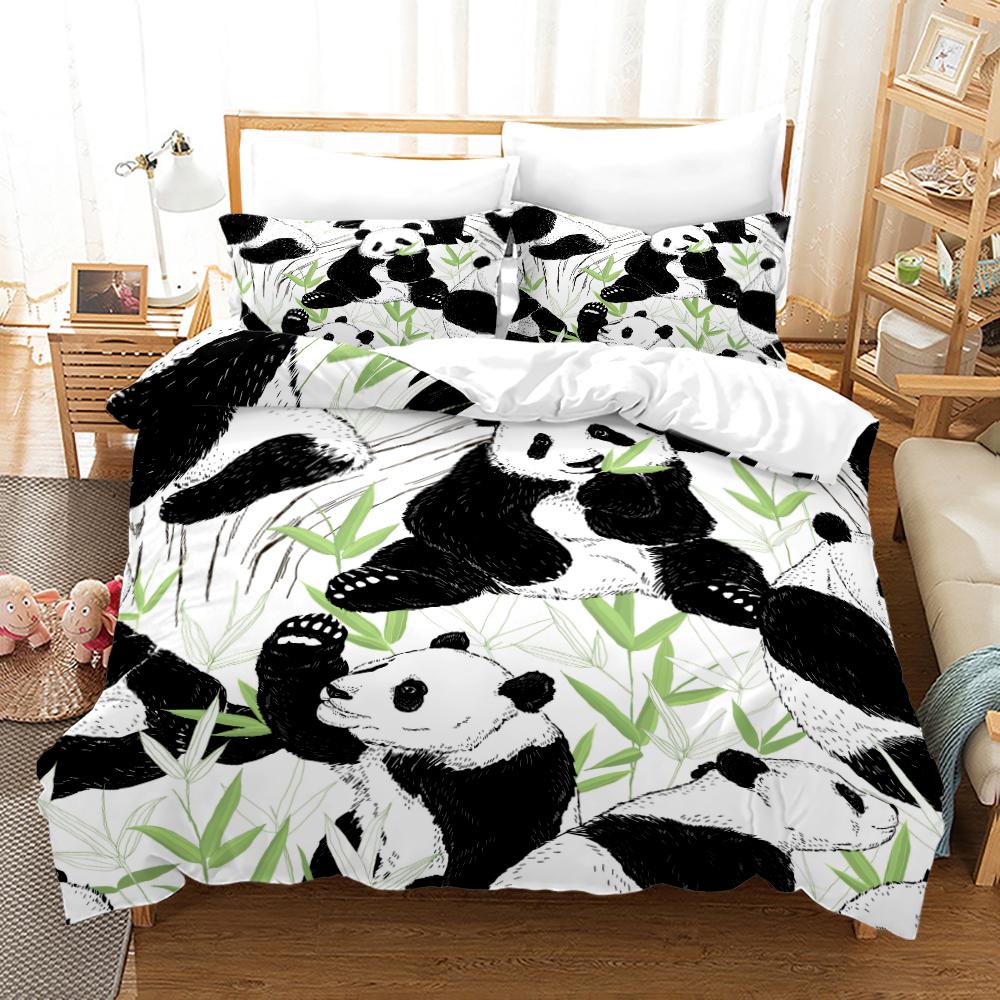 3D Panda Duvet Cover Set King Size Cute Panda Bamboo Bedwear Set Black White Bear Polyester Quilt Cover для мальчика, ребенка, для спальни