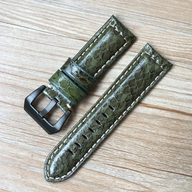 Модный кожаный ремешок для часов ручной работы 22 мм 24 мм, зеленый, белый, черный, синий, из змеиной кожи для PAM Zenith Amry, военный ремешок для часов, браслет