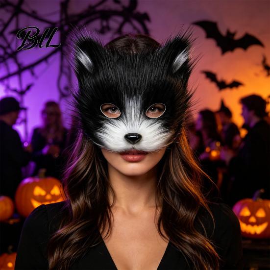 Halloween Beast Girl Outfit Plush Fox Cosplay Mask, Fluffy Tail, Costumes Props, Fuzzy Anime Costume Accessories Mask for Party Convention And