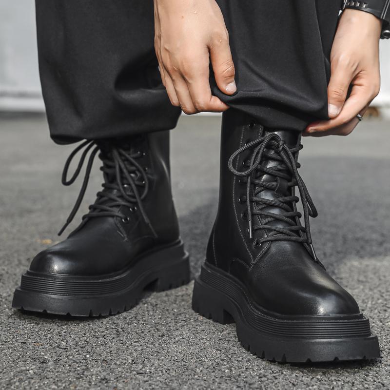 Классические мотоциклетные ботинки на платформе для мужчин, высококачественные ботильоны из натуральной кожи, дизайнерские ботинки для мужчин, высокие мотоциклетные туфли