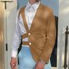 Men One Shoulder Long Sleeve Cutout Bandage Irregular Thin Blazer Coats