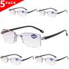 5 PACK Fashion Rimless Anti Blue Light Reading Glasses Women Brand Designer Diamond Cut Lenses Eyeglasses Lightweight Frame