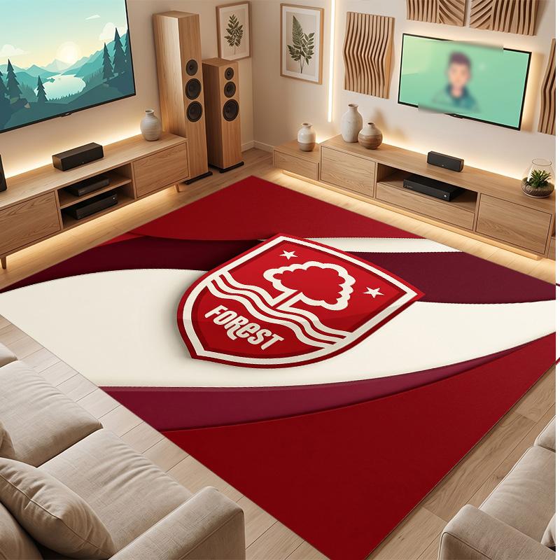 Nottingham Forest Football Print Crystal Velvet Rug, Comfortable Water Absorbent Non Slip Indoor Floor Carpet