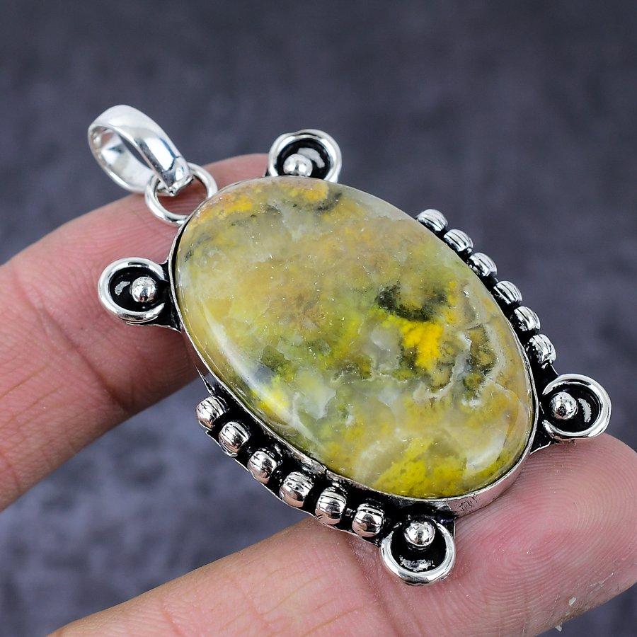 Natural Bumblebee Jasper Handmade 925 Sterling Silver Jewelry Pendant 2.17" Y0o49