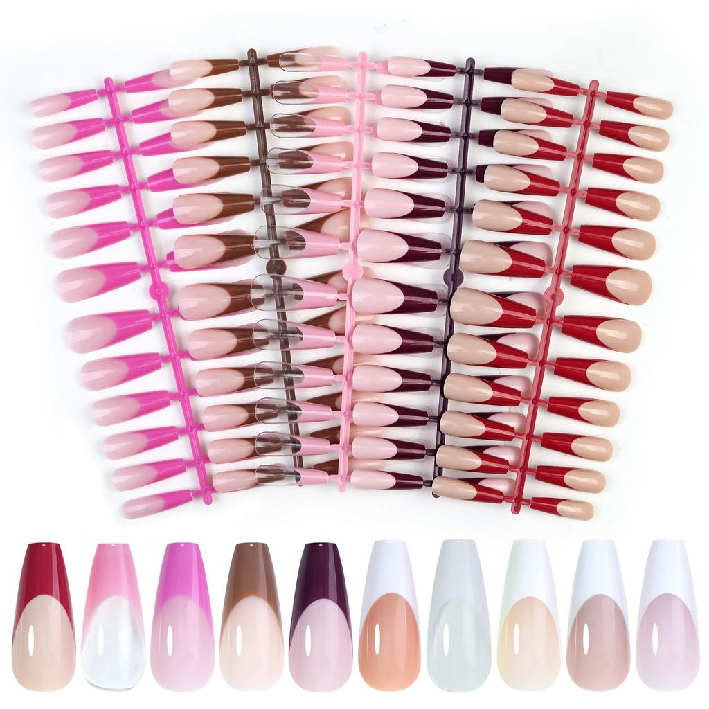 Французский маникюр без следов короткие миндалевидные пластины для дизайна ногтей готовые съемные ногти 120 пластин