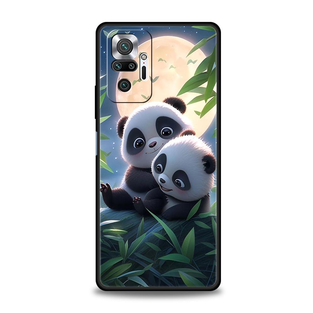 Мультяшный милый чехол-панда для телефона Xiaomi Redmi Note 14 13 5G 10 11 12 Pro Plus 4G 14C 13C 12C 10C Черный