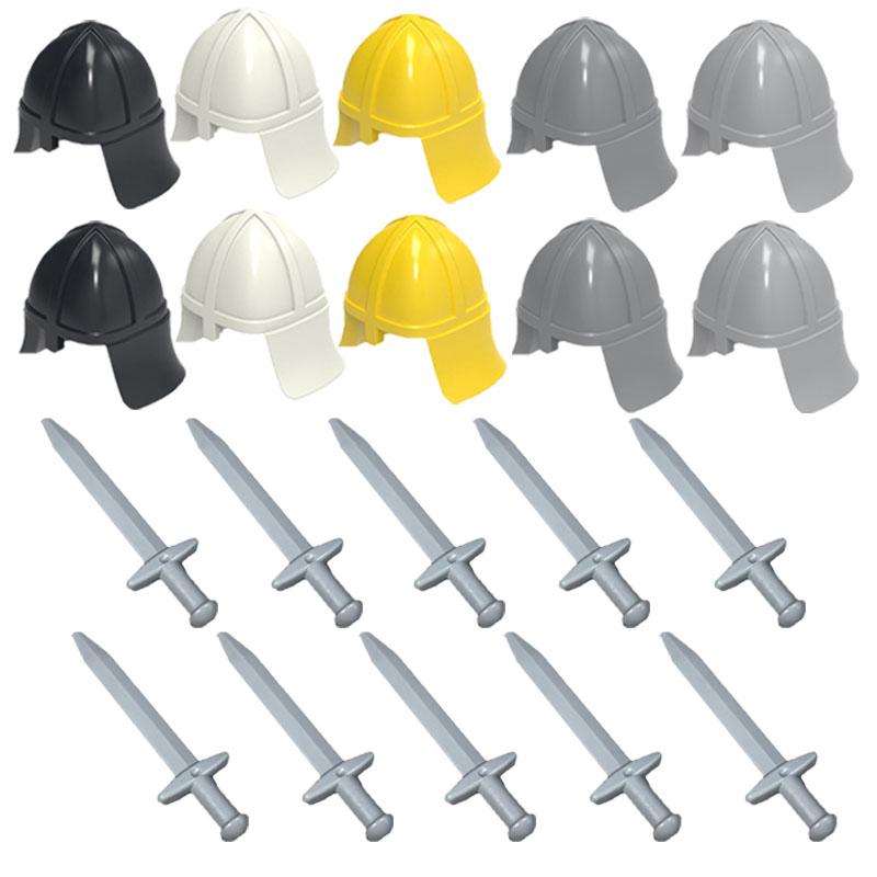 MOC Средневековые Строительные Блоки Персонаж Рыцарь Воин Набор Аксессуаров Шлем Наплечники Щит Лук Стрела Кирпич Подарок Игрушка X022