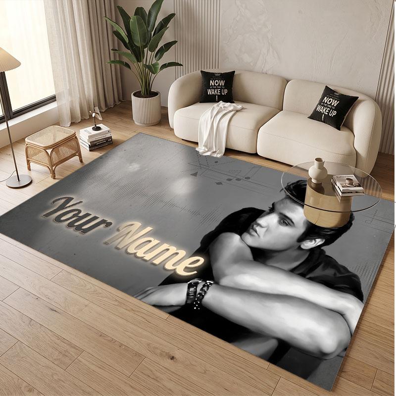Custom Rug Elvis Presley Pattern Print Name Text Soft Non‑Slip Floor Carpet for Home Indoor Decoration