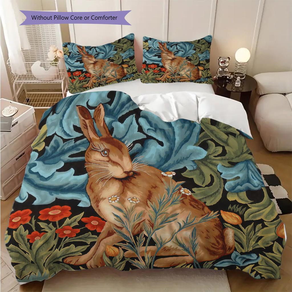 Medieval William Morris Rabbit Design bedding, duvet cover, pillowcase, home decoration, birthday gift (1 * duvet cover+2 * pillowcase, coreless)