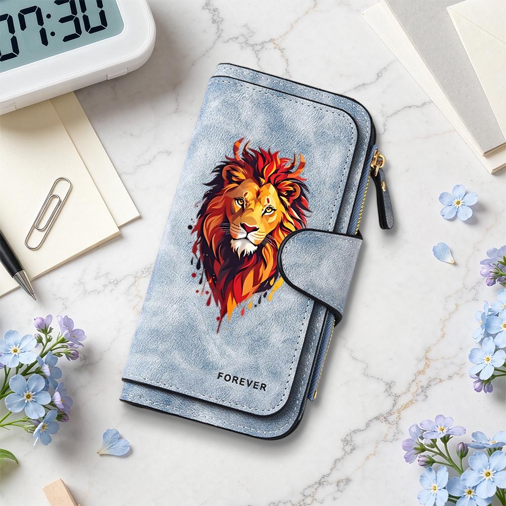 Lion Print Long Wallet Forever Fashion Casual Purse Card Holder Portable Bag for Daily Use