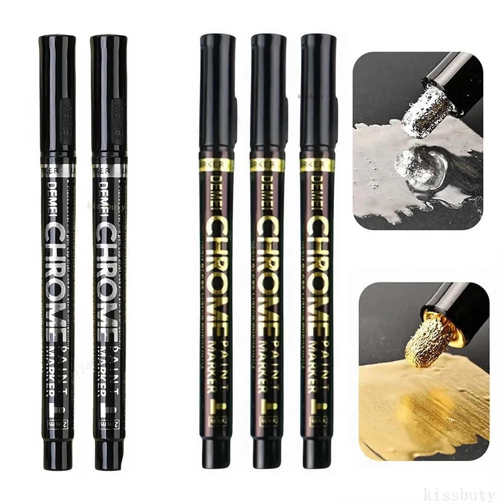 1-5Pcs Chrome Paint Marker Reflective Fluid Mirror Paint Pen 2mm Silvery Ink For DIY Car Styling Model Metal Wood Plastic Stone