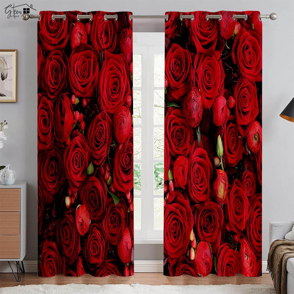Романтичные черно-красные контрастные розовые 3D-печатные шторы для спальни, гостиной, кухни, кабинета, декоративные шторы, 2 шт.
