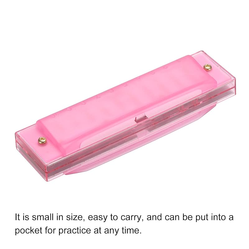 PATIKIL Clear Variety Translucent Harmonica 10 Holes Pink ABS Harp Mouth With PVC Box Musical Instrument Beginner Adult Education 2 Pieces