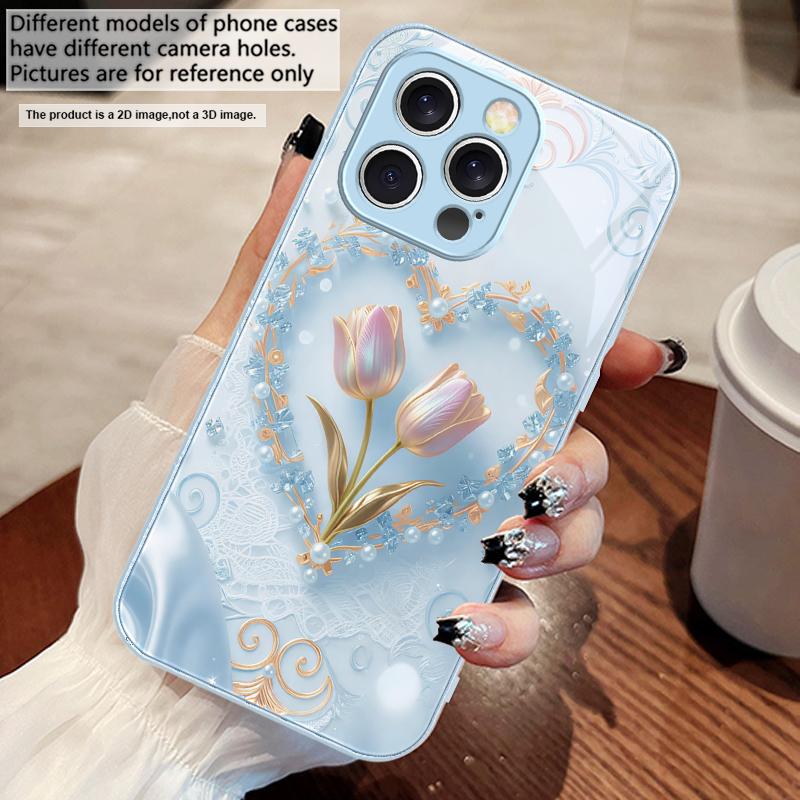 Любовь Розовый Фиолетовый Тюльпан Для iPhone 17 Air 16 E 15 14 13 Plus 12 mini 11 17 Pro Max XR Xs Max 16E 7 8 Чехол для телефона из закаленного стекла